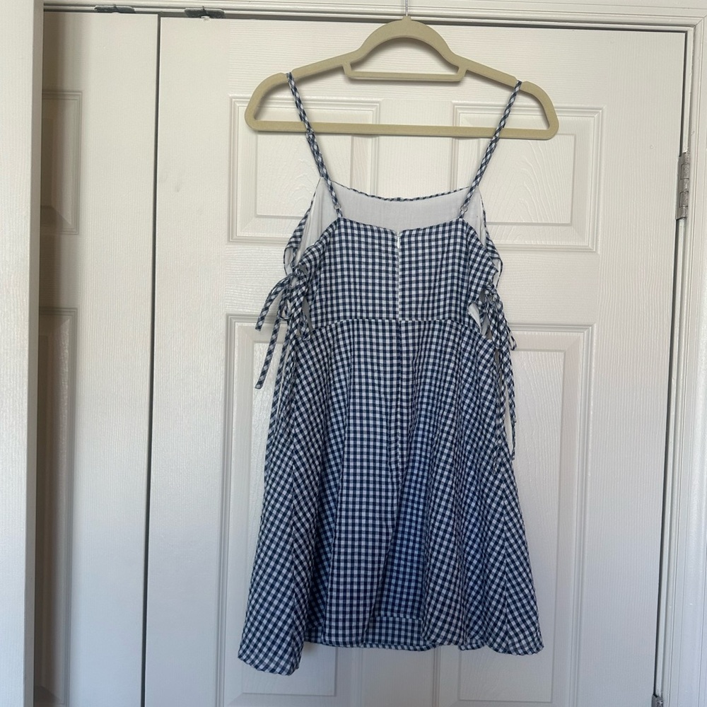 Lulus Side Effects Navy Blue Gingham Side-Tie Mini Dress - Picture 3 of 3